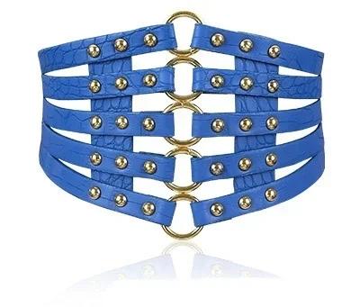 

1 Pcs Fashion Self Tie Wide Belts Belt Elastic Slim Corset Body Shaper Black Faux Leather Retro Punk Rivet 65cm