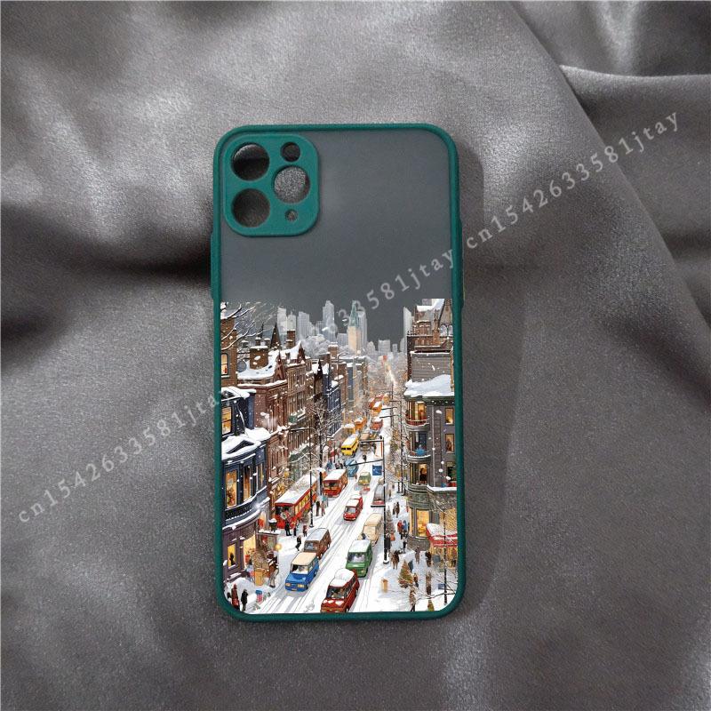 Christmas Phone Case for IPhone 16 15 14 11 Pro Max 14 Plus X XS XR 12 13 Mini Hand Painted Winter Snow House Matte Funda Cover