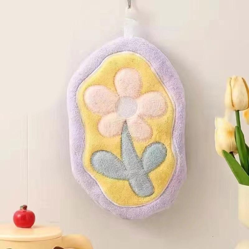 Highly Absorbent Floral Hand Towel Gentle Plush Fabric Hanging Towel Quick Drying For Sensitive Skin Households