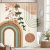 Miyotaa Abstract Mid Century Shower Curtain Set 60Wx71H Inches Minimalist Aesthetic Plant Leaves Terracotta Geometric Arch Moder