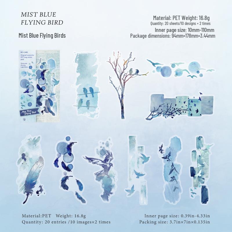 Mò Mò PET Watercolor Flowing Light Retro Sticker Pack: 20 Sheets, 6 Styles