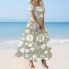Women's Summer Casual Floral Print Short Sleeve O Neck High Waist A Line Tiered Flowy Boho Maxi Dress