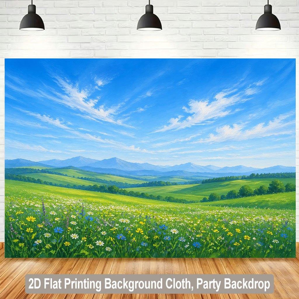 1 piece of 2D flat printing background banner tall grassland field scenery background banner for family and garden use
