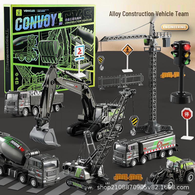 

Children s Black Gold Engineering Vehicle Toy Set - Alloy & Inertial Model