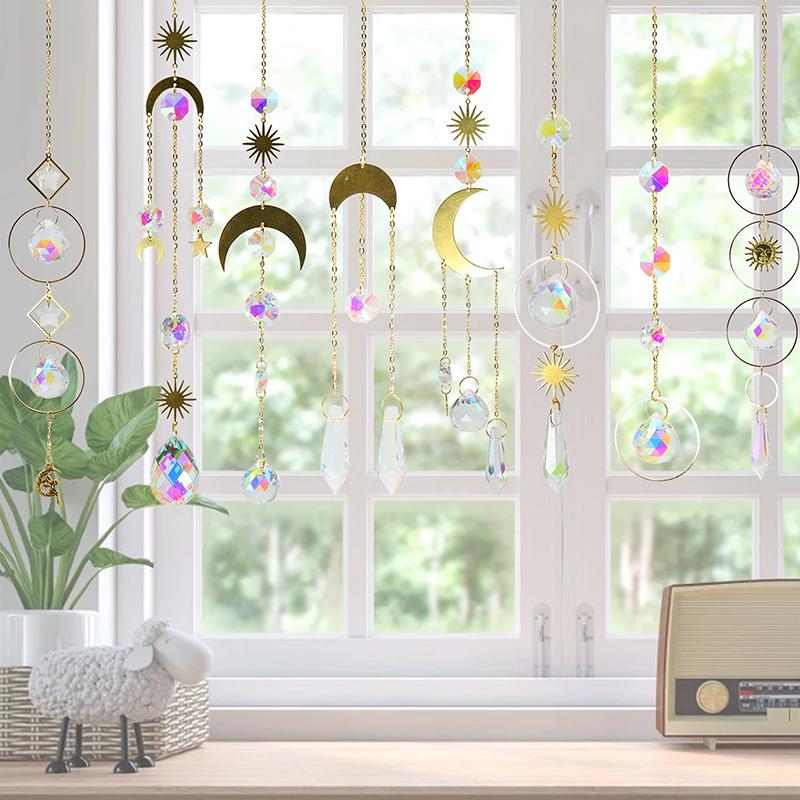 Kristall-Sonnfänger Mond Sonne Metallprisma Schmuck Anhänger Für Gartendekorationen