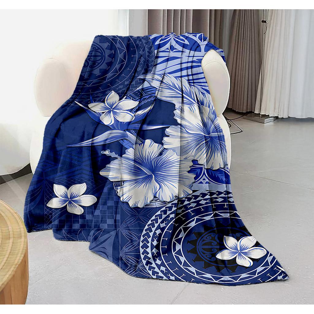 Blue Orchid Pattern Flannel Printed Blanket Suitable for All Seasons Suitable for Living Room Office Sofa and Travel