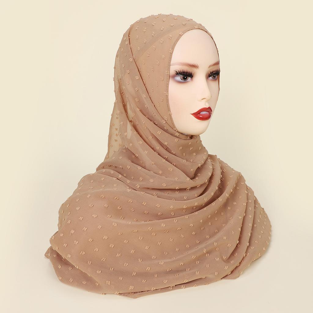New Arrival Premium Chiffon Mini Pleated Pom Pom Shawl Non-Iron Wrapped Chiffon Pleated Hijab
