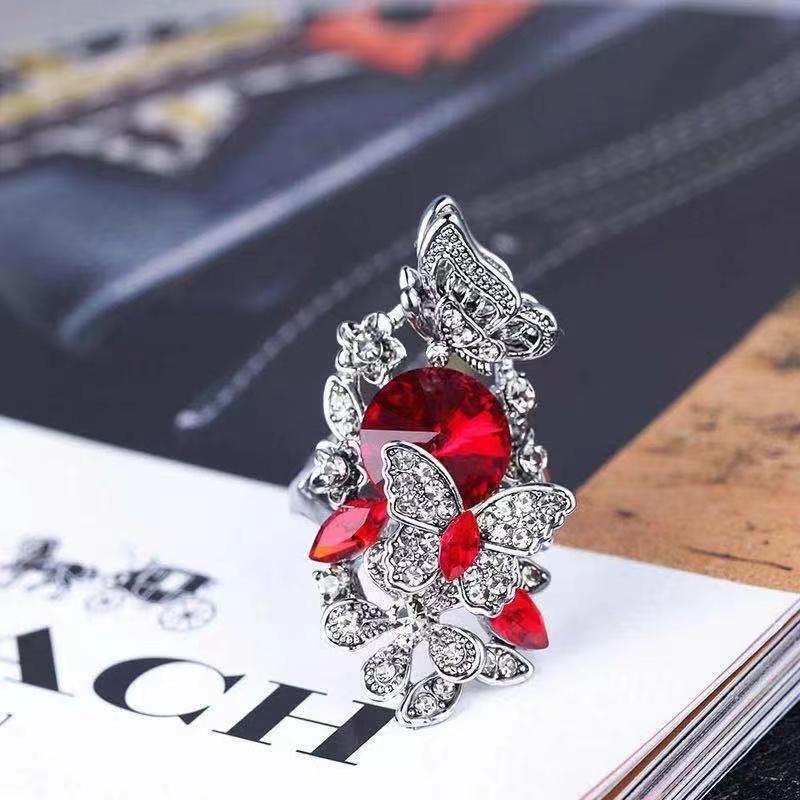 Trendy Ink Blue Pearl Butterfly Crystal Women's Ring For Engagement Wedding Copper Accessories Rings Wholesale