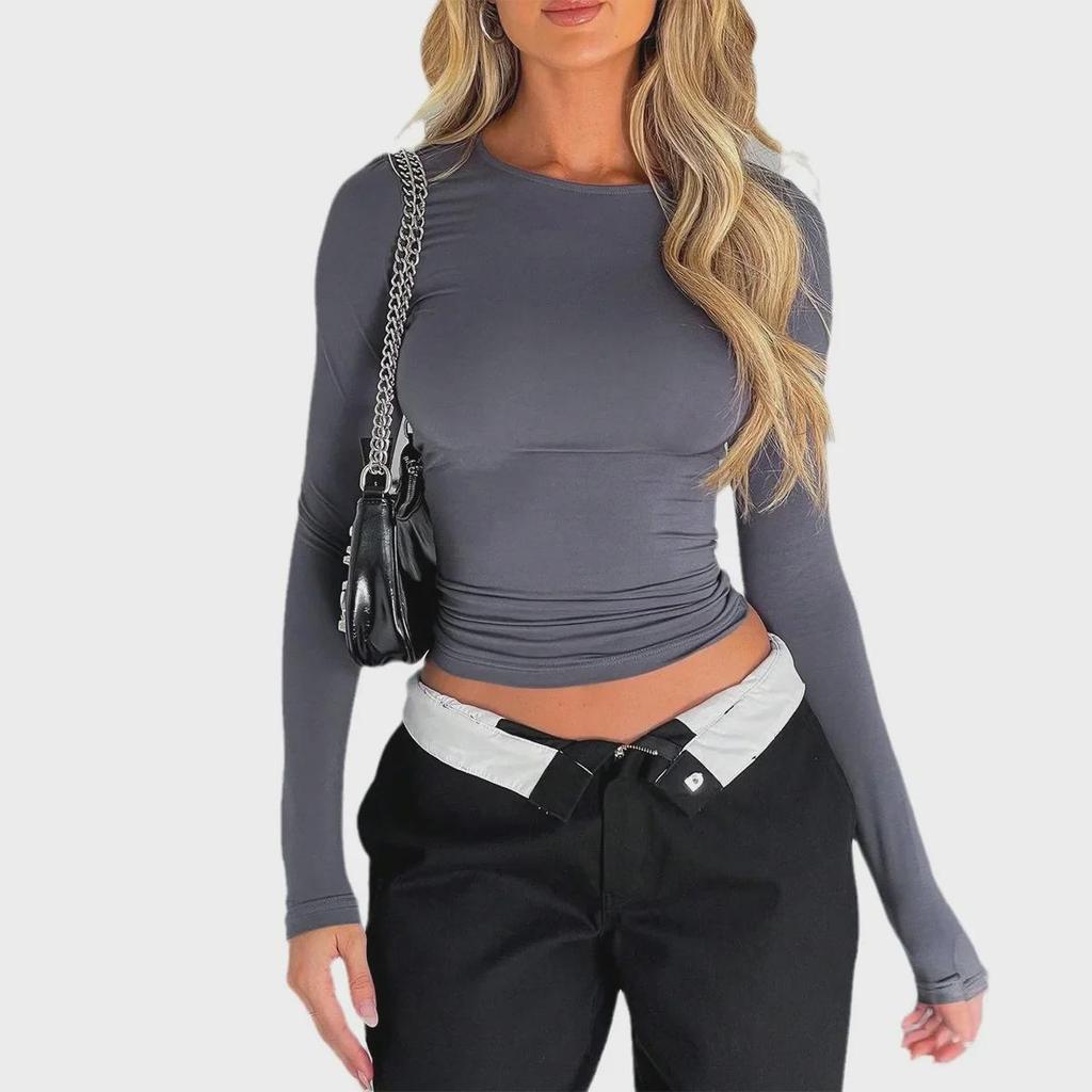 Diyun 2024 Spring/Summer Women's Slim Long-Sleeve Solid Tops