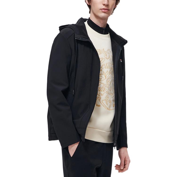 FILA Solid Color Logo Label Hooded Jacket Men jackets Black F11M318508F-BK