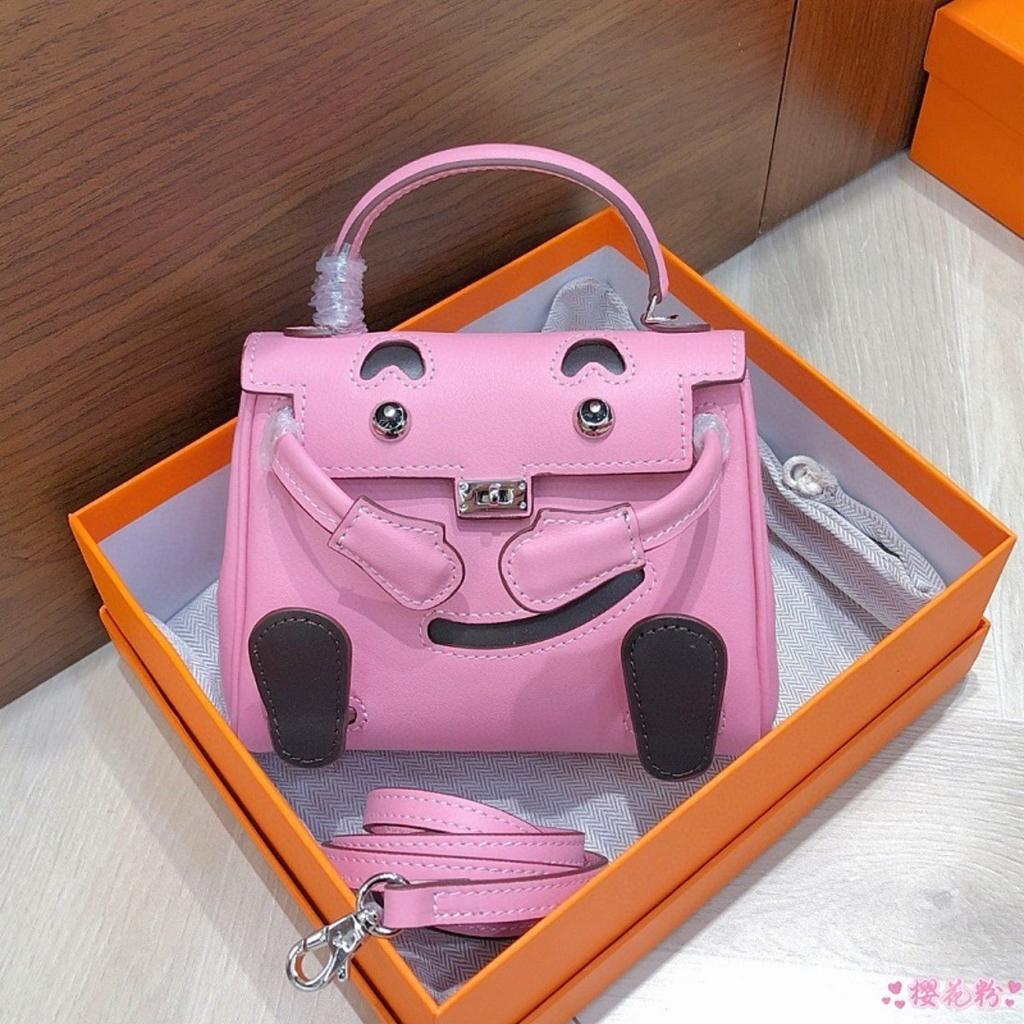 Smiley Bag 2025 New Cute Mini Messenger Bag First Layer Cowhide Shoulder Handbag Spoof Kelli Bag Woman
