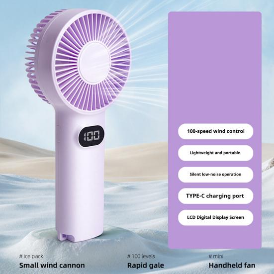Small Handheld Fan 100 Speed Adjustable LCD Display USB Rechargeable Summer Cooling Fan Portable Travel Mini Personal Fan