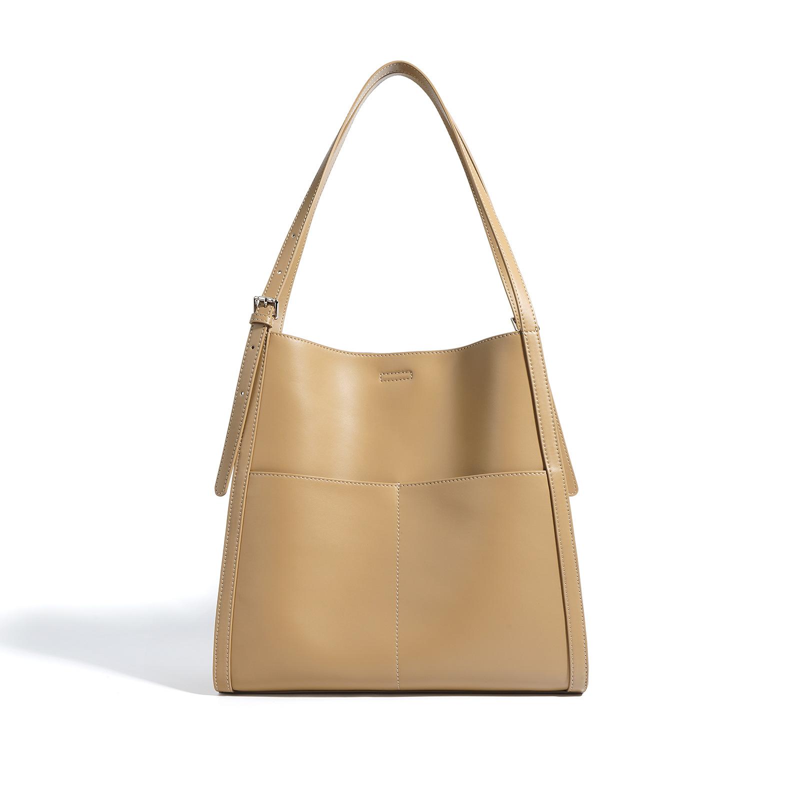 

Новая вместительная сумка-тоут из коровьей кожи, женская простая дорожная универсальная сумка через плечо, нишевый дизайн, кожаная сумочка абрикосовый