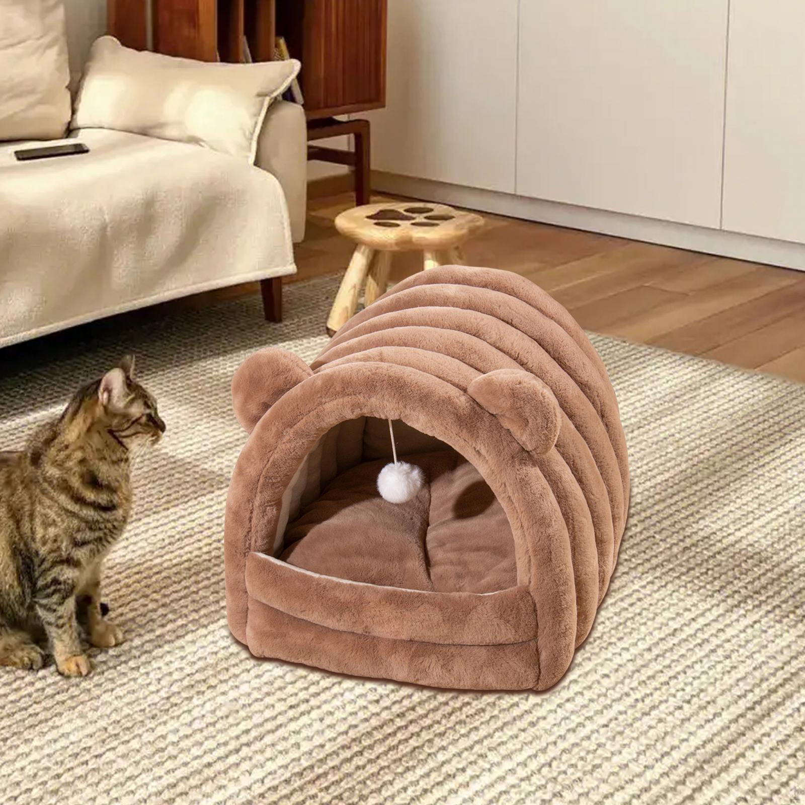 

Уютная кровать-убежище для домашних животных - мягкая спальная будка для мелких животных Brown L