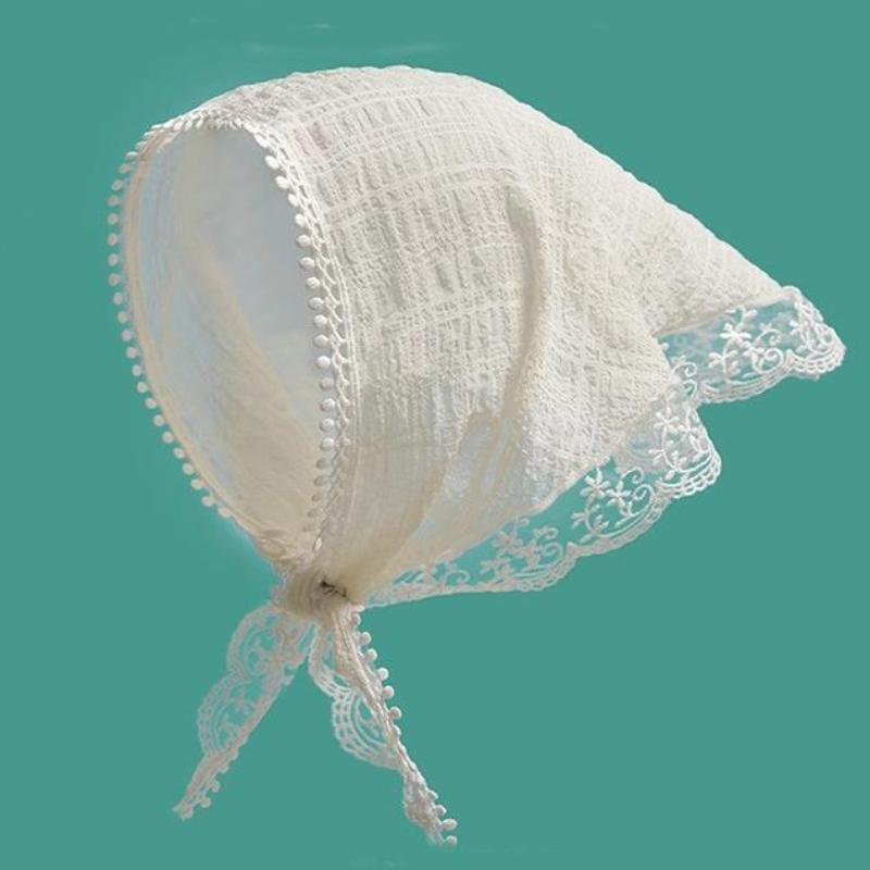 White Woven Floral Lace Hair Scarf Wraps Women Retro Triangle Headscarf Hat Travel Photo Headband Hair Accessories