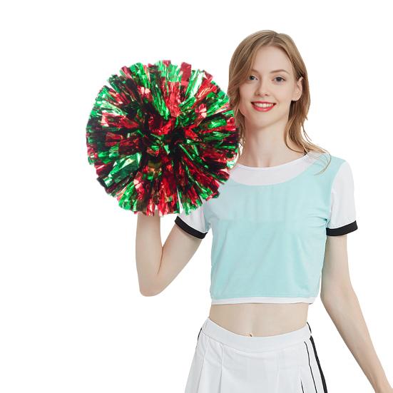 Cheerleading Pom Poms with Handle Cheerleader Squad Spirited Pompoms Metallic Foil Cheer Hand Flowers for Team Spirit Sports Dance Cheering Party