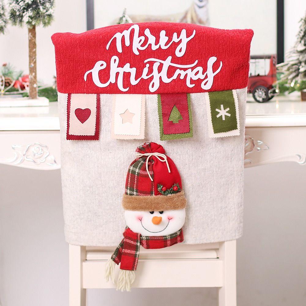Cartoon Chair Back Covers Santa Claus Snowman Chair Protector Christmas Seat Cover  Home