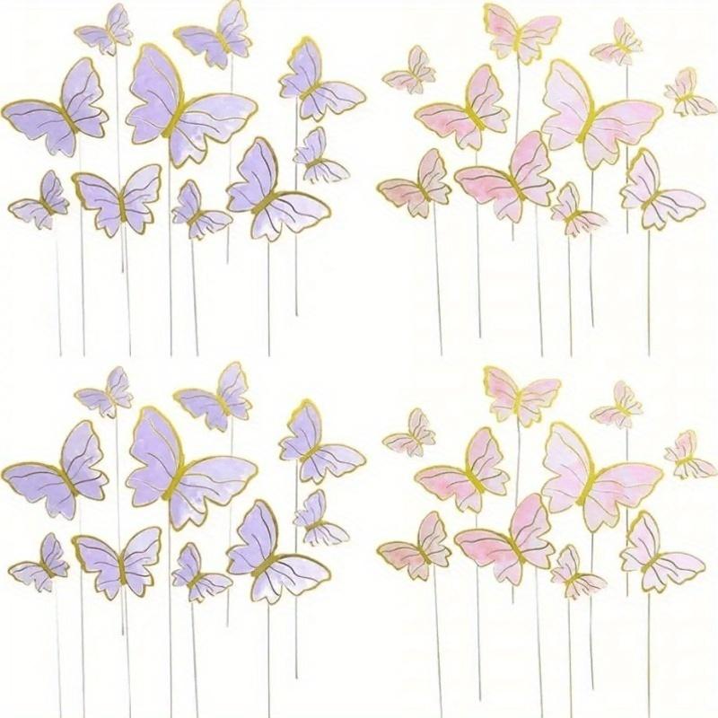 Mixed Size Butterfly Cake Decoration, 3D Pink and Purple Butterfly Paper Cupcake Decoration, Birthday and Wedding Party Supplies