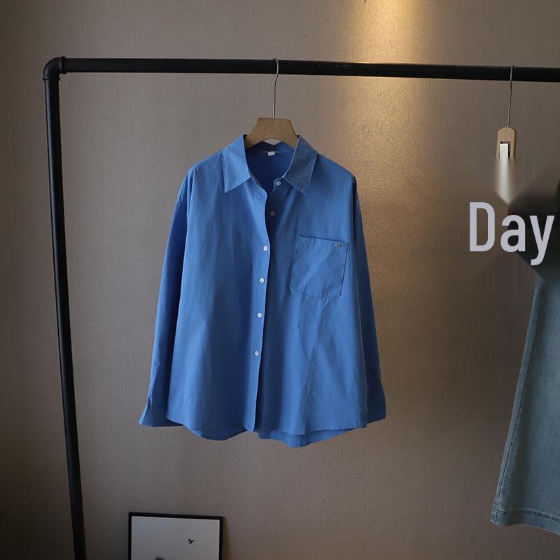 

Красочная женская рубашка оверсайз с длинным рукавом в корейском стиле 2025 года One Size небесно-голубой
