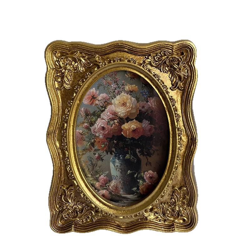 Oval European Style Carved Resin Photo Frame - Creative Embossed Retro Tabletop Ornament