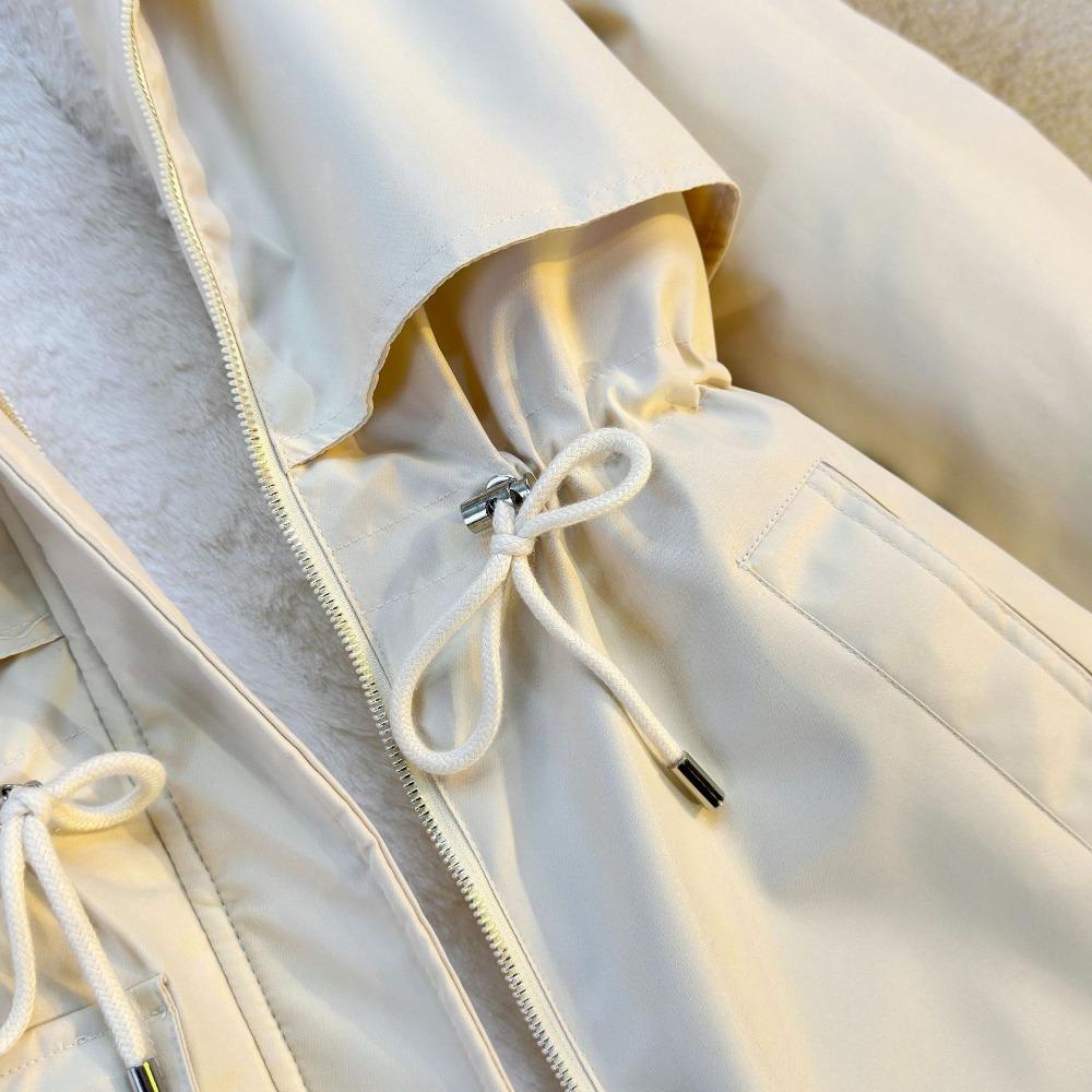 Women's Winter Parka Coat Large Fur Collar Fashion Versatile Fleece Lined All-In-One Warm Jacket Thick Outerwear