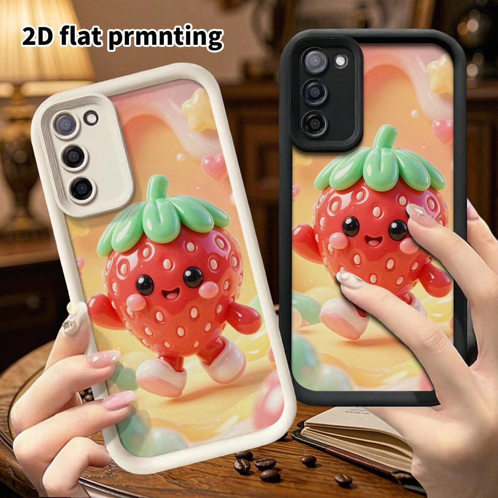 Phone Case: 2D Flat, Suitable for Samsung Galaxy A34 A35 M05 M06 S20 S22 S21 FE Plus 5G Protective Case, Cute Little Anthropomorphic Strawberry, Perfe