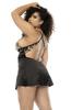 Black And Flesh Laurel Plus Size Nightie In Satin And Embroidered Lace, Adjustable Straps Mal7545 Xnubk