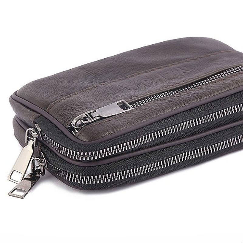 Marsupio da Uomo in Vera Pelle, Doppia Cerniera Multi-Cerniera Porta Telefono Borsa da Cintura per Viaggio, Uso Quotidiano