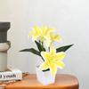 Artificial Lily Potted Bonsai Fake Lily with Leaf Potted Plant Wedding Flower Arrangement Props Home Decoration Party Decor