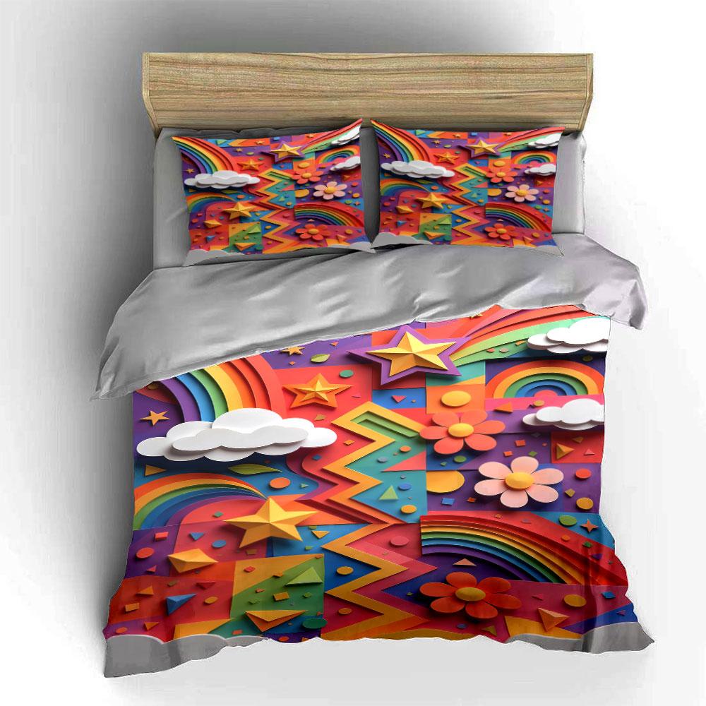 Rainbows, Stars, Clouds, Flowers. Bedding Sets Duvet Cover Sets Duvet Covers Pillowcases(1 * Duvet Cover 2 * Pillowcases Without Duvet Insert)