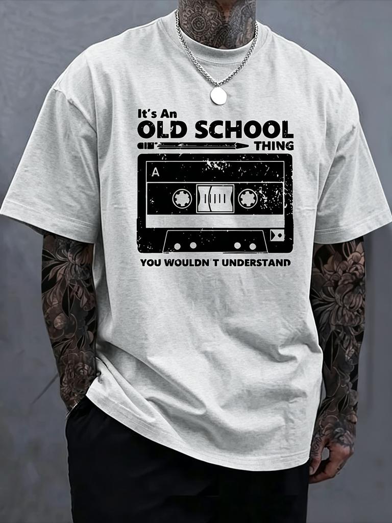 White Tee with Old School Cassette Graphic Cotton Men's Clothing Women's Summer T Shirt Pairs Well with Any Casual Outfits