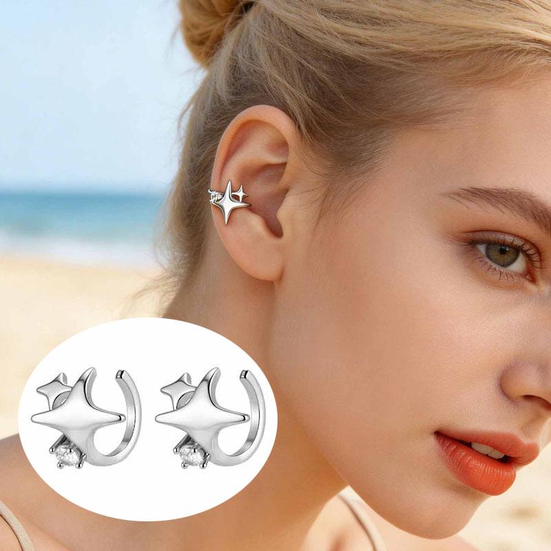 Star Ear Cuff Non Piercing Double Starburst Minimalist Wrap Cartilage Earrings for Women Men Jewelry Gift