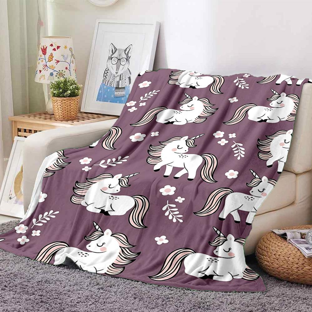 

1pc Unicorn Floral Blanket, Lightweight Flannel Blanket for Sofa, Bed, Travel, Camping, Living Room, Office,027 130cmx150cm