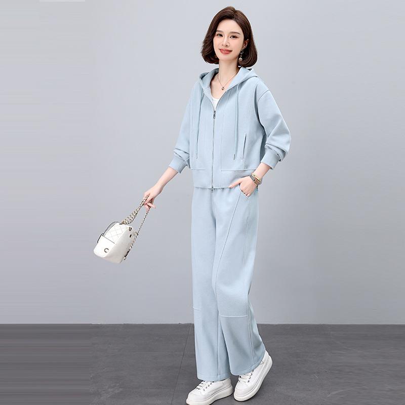Women's Spring & Autumn 2025 Fashionable Casual Sportswear Set: Loose Sweatshirt & Wide-Leg Pants Two-Piece 