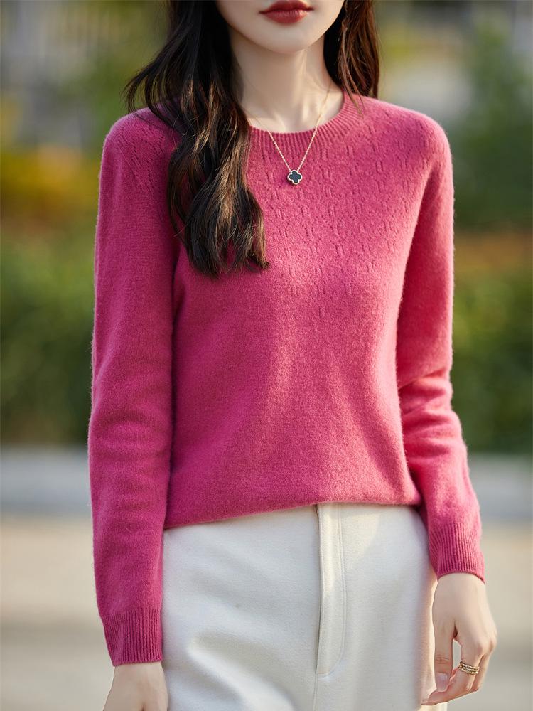 Women's Round Neck Crochet Knit Sweater: Loose-Fit, Autumn/Winter Pullover Base Layer.