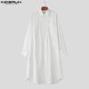 INCERUN Oversized Men Lapel Neck Long Sleeve Striped Loose Long Tunic Casual Shirts