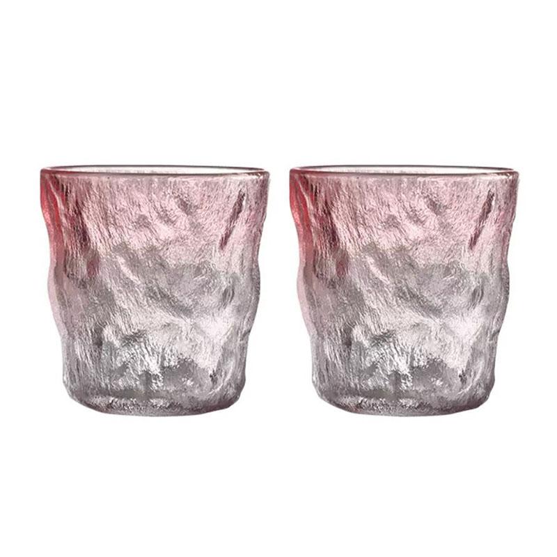 

285мл/380мл Розовый стакан для напитков Дизайн в стиле ар-деко Стакан из стекла с узором «Ледник» Модный коктейльный бокал Прозрачные кружки для сока, чая, холодных напитков 2pcs