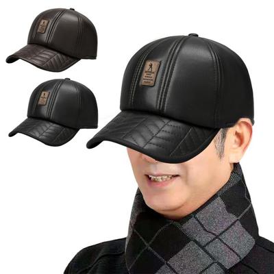 Cappello da baseball da uomo di mezza età, con visiera, in similpelle, antivento, spesso, in peluche, tinta unita, a cupola, morbido, caldo, con tesa lunga, antiscivolo