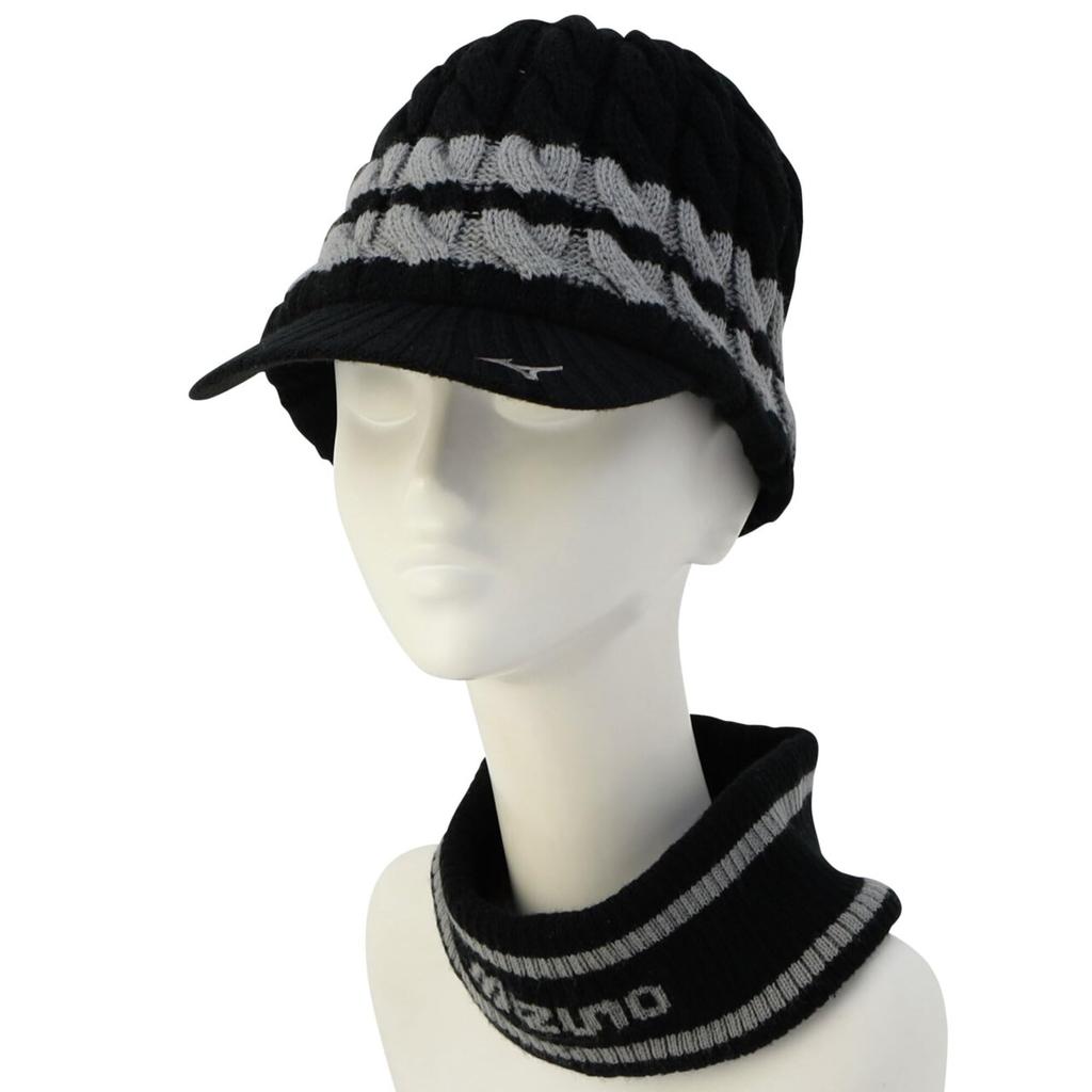 Mizuno Breath Thermo Brim Knit Golf Cap (with Neck Warmer), E2MWC505, Men's, Black, Size F