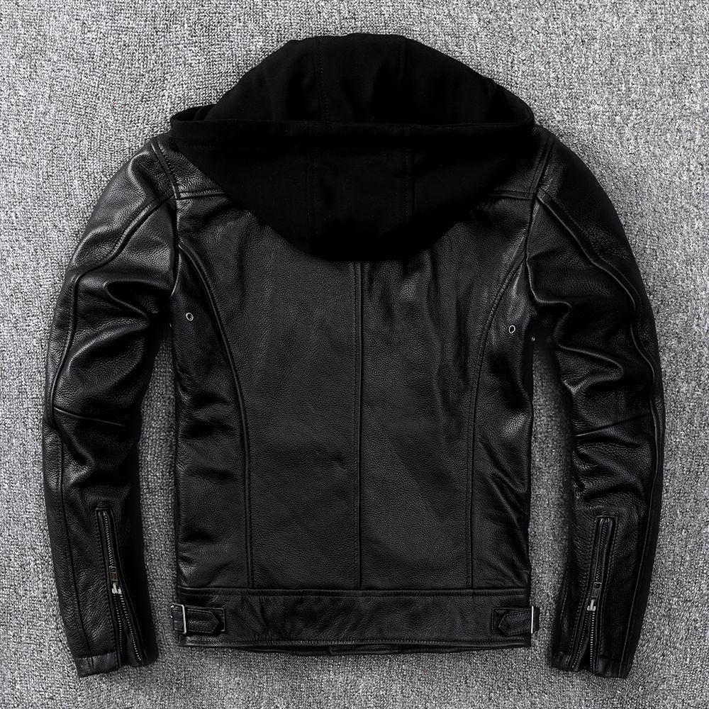 Pure Top Layer Yellow Cowhide Genuine Leather Jacket Men Can Take Off Hooded Cycling Jacket Jacket