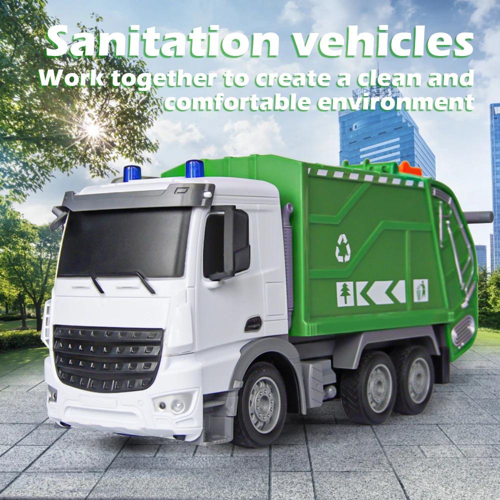 Non-Toxic Kids Rc Garbage Truck Toy With Lights 1/14 Scale Radio Controlled Car Sanitation Vehicle Recycling Cars Early Learning Toys Children