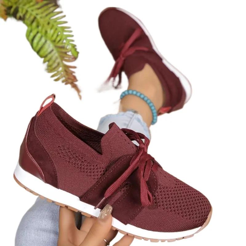 fashion 2024 High Quality Women's Shoes Spring and Autumn Fashion Solid Color Mesh Breathable Low-top Lace-up Women's Sports Shoes