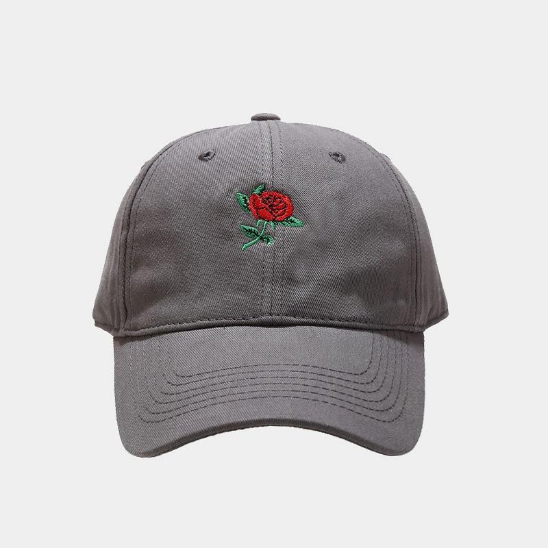 Summer new men's and women's pure cotton embroidered rose soft top baseball cap student outdoor face cap