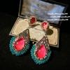 Sotheby'S Peacock Tourmaline Teardrop Jewel Earrings, Antique, 18K Gold Plated, Carmine Strawberry Zircon Earrings
