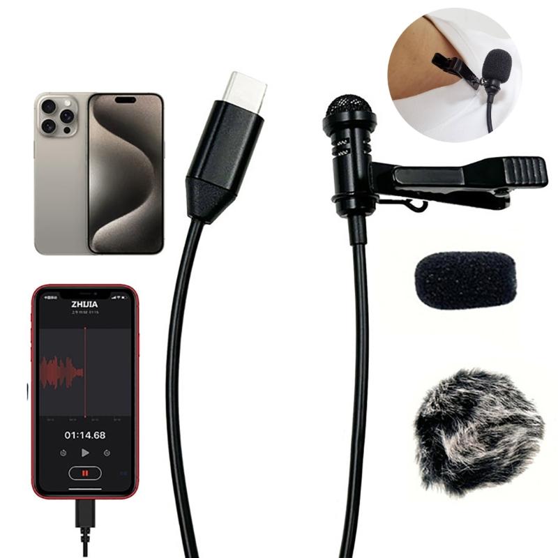 Professional Type C Microphone Clear Sound Mic Plug & Plays Lapel Mic High Sensitivity for Interviews & Voice Recording