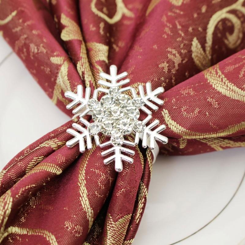 Pack of 6 Napkin Rings Christmas Snowflake Napkins Holder Metallic Napkin Buckle Sophisticated Plating Accessories