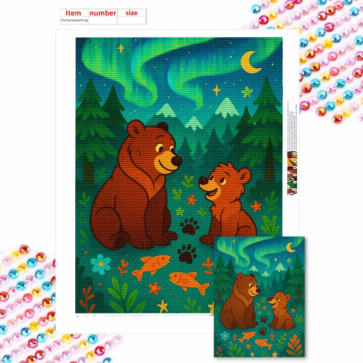 

5D Алмазная Живопись Сделай Сам Папа Медведь и Медвежонок Полная Выкладка Стразами Мозаика Вышивка Изделия Ручной Работы Домашний Декор Подарок Round 20x30cm