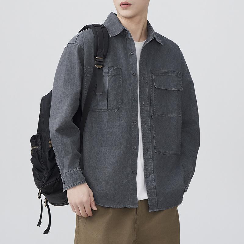 

Весна Новая Японская Ретро Мужская Свободная Хлопковая Повседневная Рабочая Рубашка в Американском Стиле с Длинным Рукавом 4XL серый