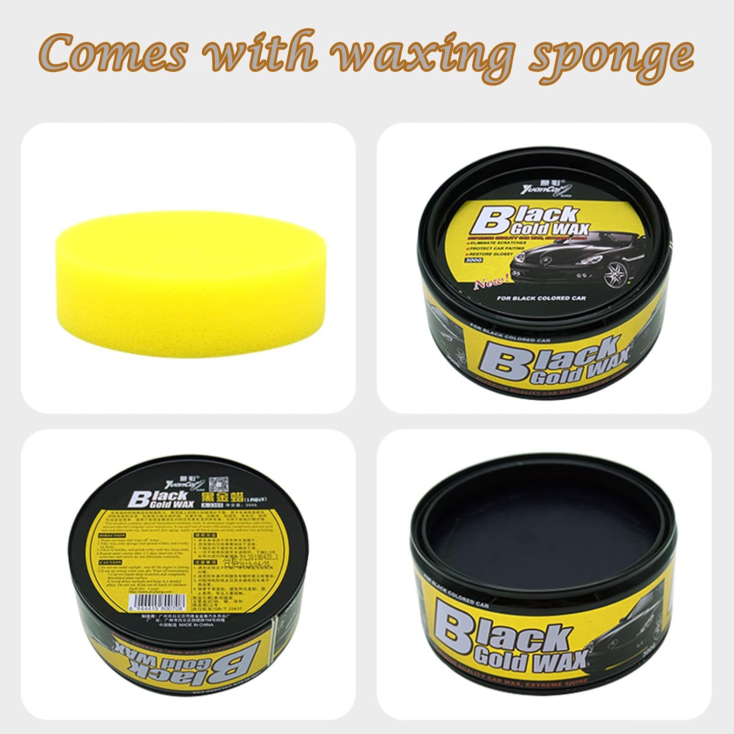 

Black Gold Car Wax with Pad Solid Auto Carnauba Cars Care Polish Cleaner Waxing Repair Scratches Ceramics Coating for Black Cars 300g with Free