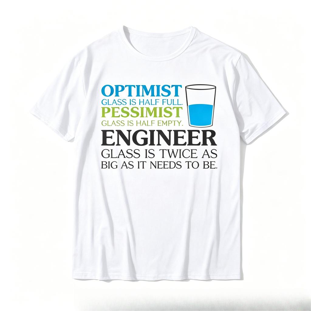Funny Engineer Optimist Pessimist Glass TShirt Hot Sale Unique T Shirt Cotton Shirt Normal Cotton Tops Tees Fitness Tshirt